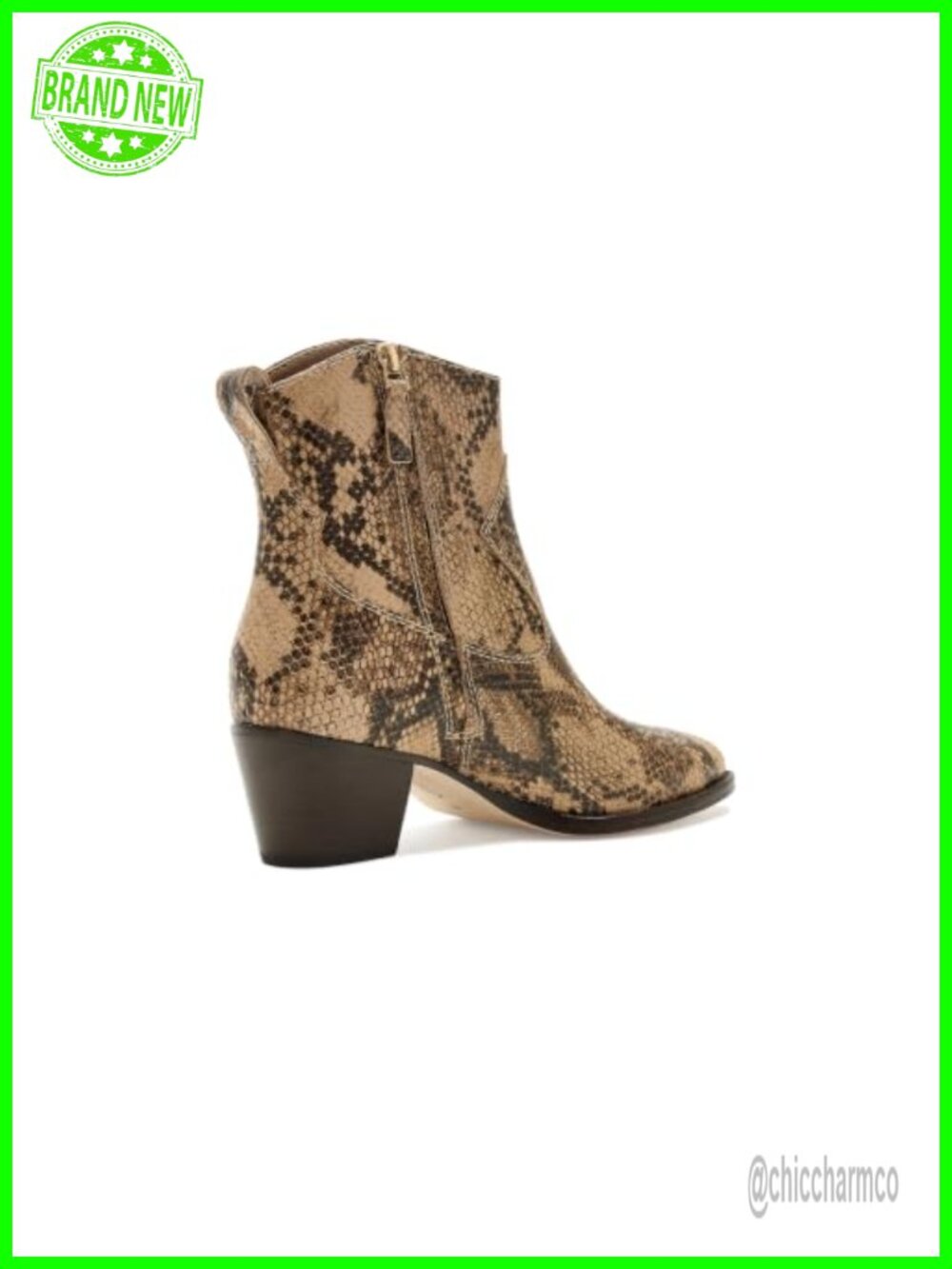 Python-Embossed Leather Ankle Booties Pointed Toe Block Heel - Picture 3 of 6